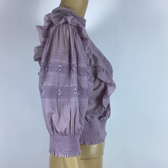 Sunday best Brier blouse lavender ruffle embroidered Peasant Top S - Picture 2 of 5